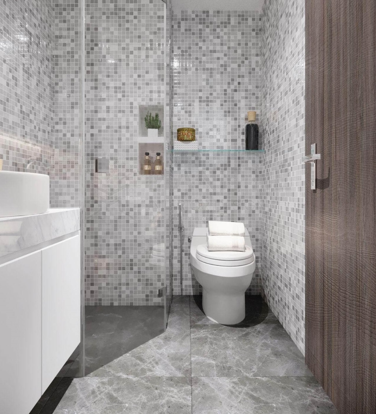 Nhà vệ sinh có kích thước tối thiểu khoảng 2.5 – 3.2 m2